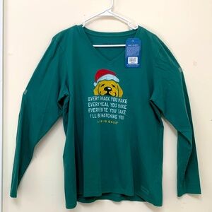 Woman’s Life is Good long sleeve T-shirt, green NWT 100% cotton